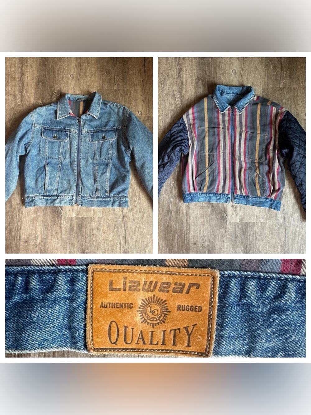Lizwear Vintage Striped Denim Reversible Jacket with Quilted Sleeves